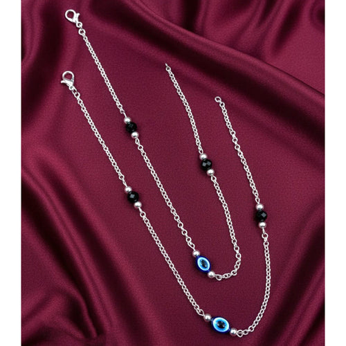 Evil Eye Pearl Payal Anklet Silver