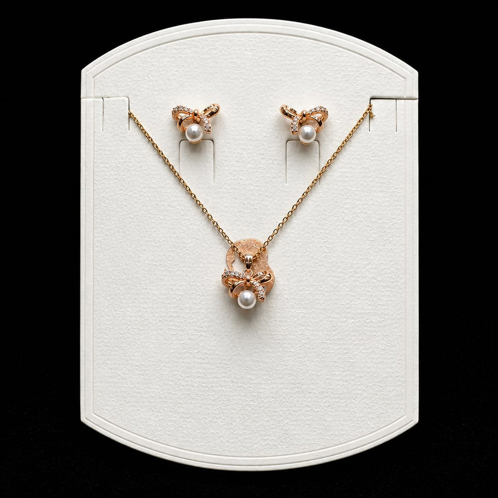 Gold Pearl Drop Necklace Set with Earrings