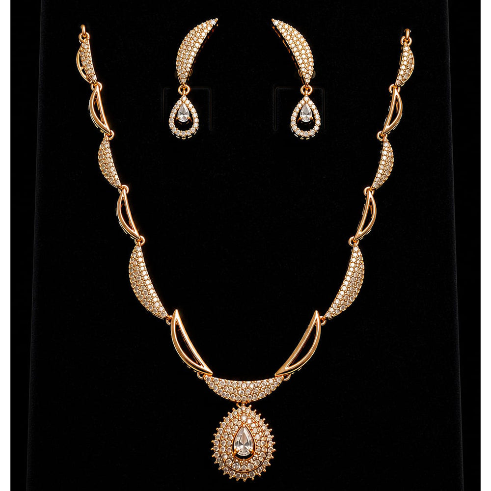 Gold Plated American Diamond Necklace Set with Earrings