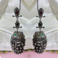 Oxidised Jhumka Earrings with Pota Stone and Pearl