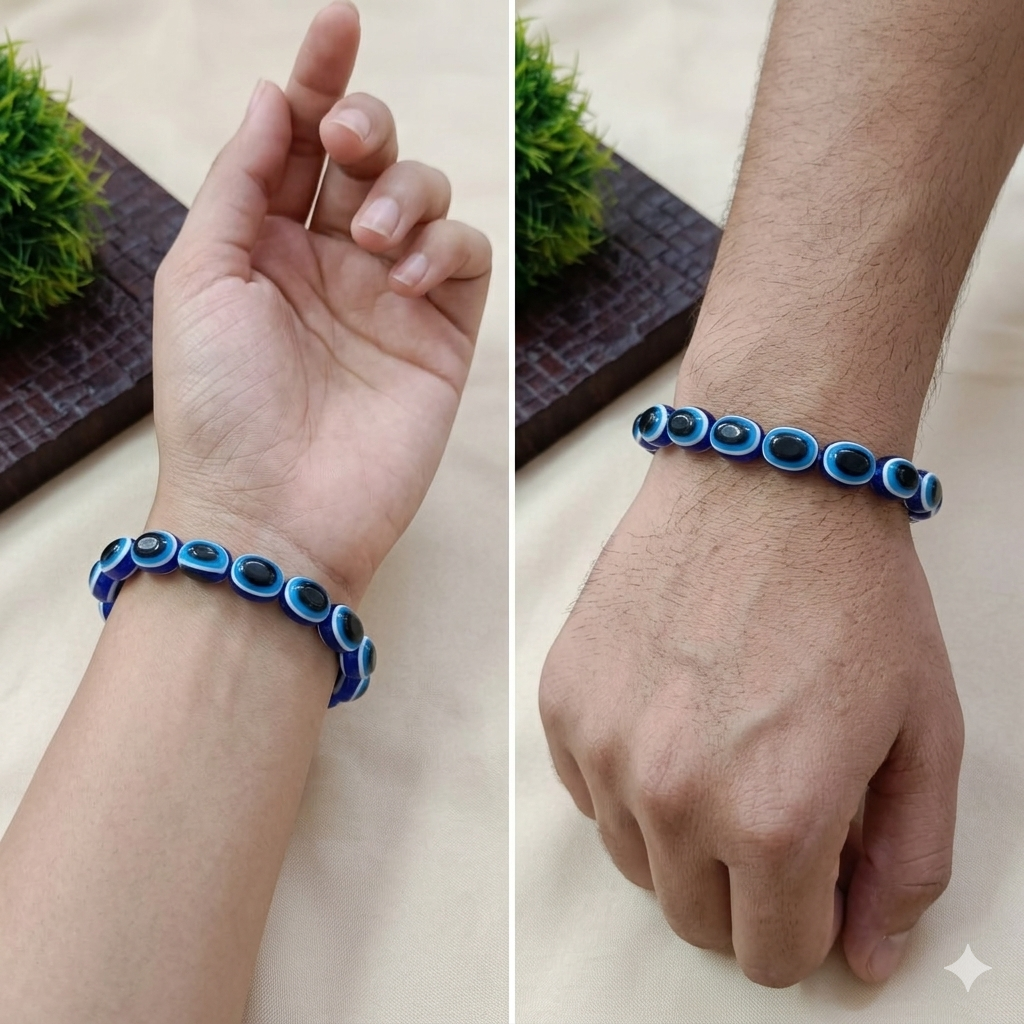 Blue Evil Eye Beads Unisex Bracelet Front View